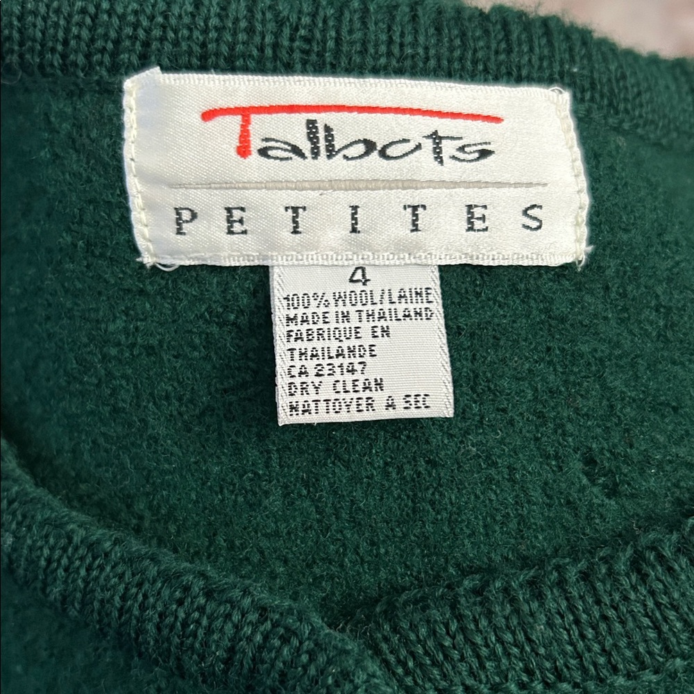 Talbots Forest Green Wool Cardigan 100% Wool Size 4 Petite - Picture 4 of 4